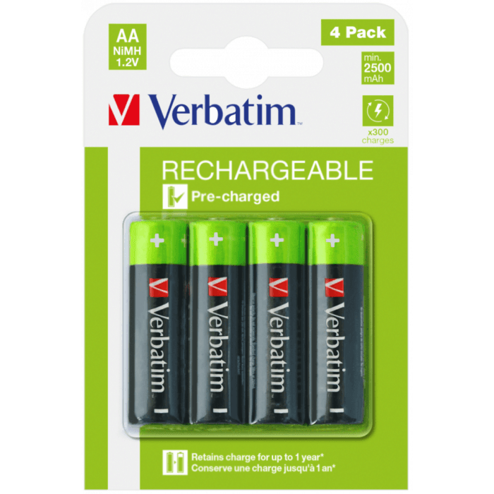 Verbatim 49517, AA Rechargeable Batteries - 4 Pack