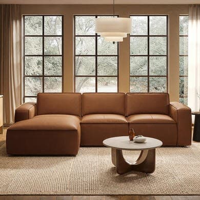 Brown Real Leather Left Hand 4 Seater Chaise Corner Sofa - Samuel