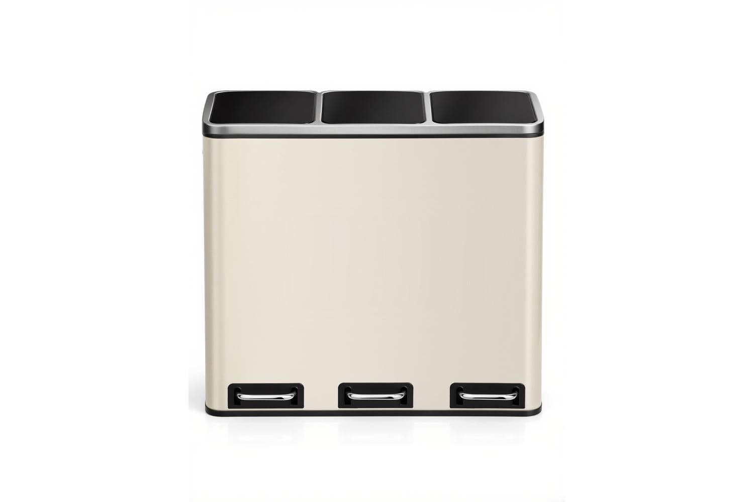 3-compartment Kitchen Rubbish Bin | Recycling Bin | Steel | 54 Litre | Sand Beige