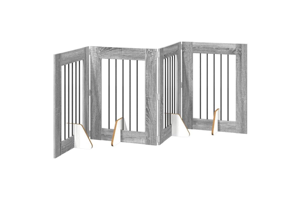 Vidaxl Foldable Dog Gate With Stands 4 Pcs Grey Sonoma 241 Cm