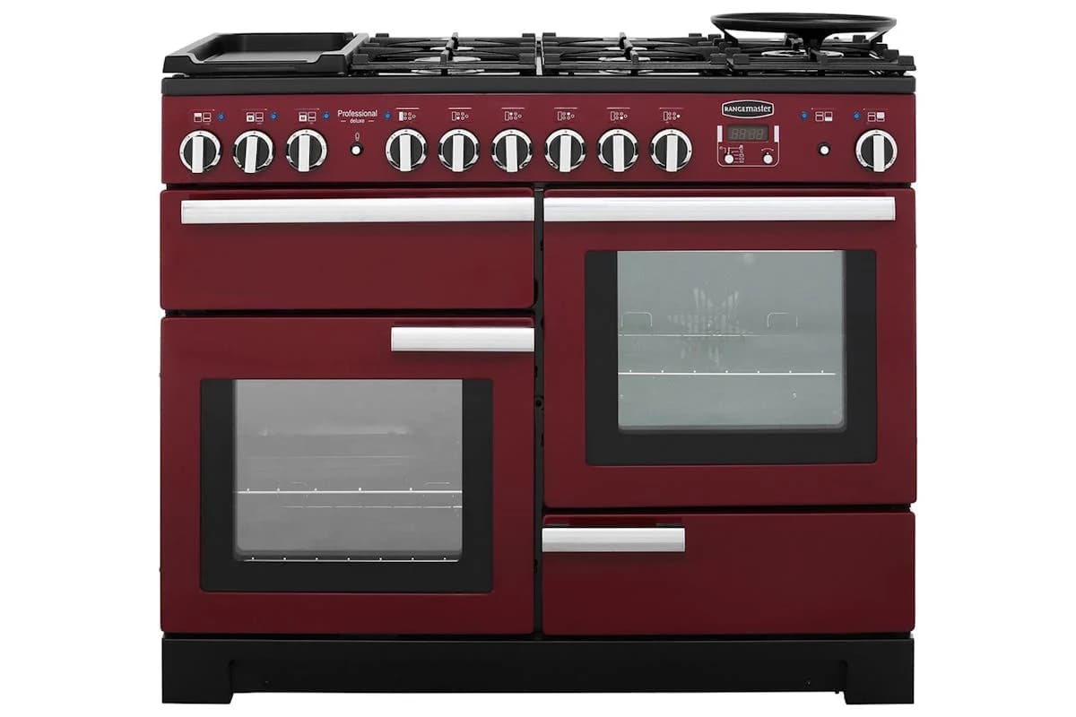 Rangemaster Professional Deluxe 110cm Dual Fuel Range Cooker | PDL110DFFCY/C | Cranberry