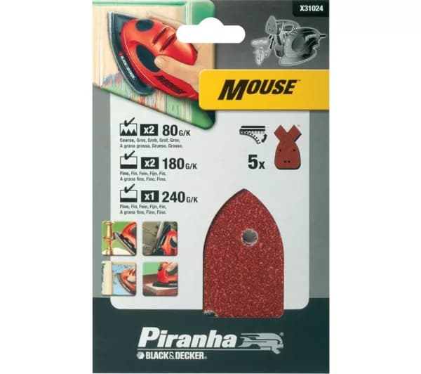 BLACK + DECKER X31024-XJ Piranah Mouse Sanding Sheets - Pack of 5