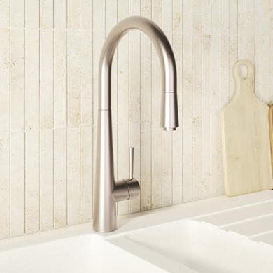 Chrome Single Lever Pull Out Monobloc Kitchen Mixer Tap - Enza Olney