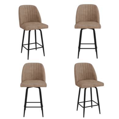 Set of 4 Beige Faux Leather Swivel Kitchen Stools - Logan