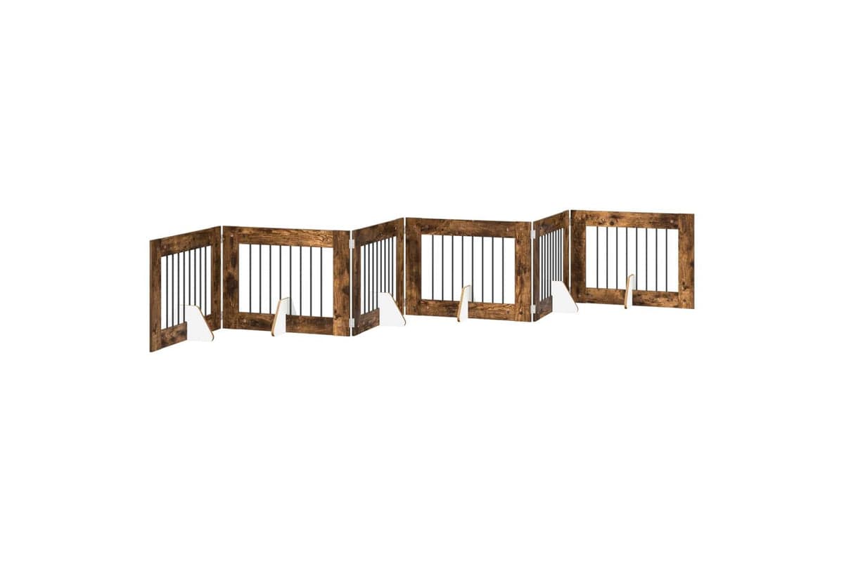 Vidaxl Foldable Dog Gate With Stands 6 Pcs Smoked Oak 482 Cm