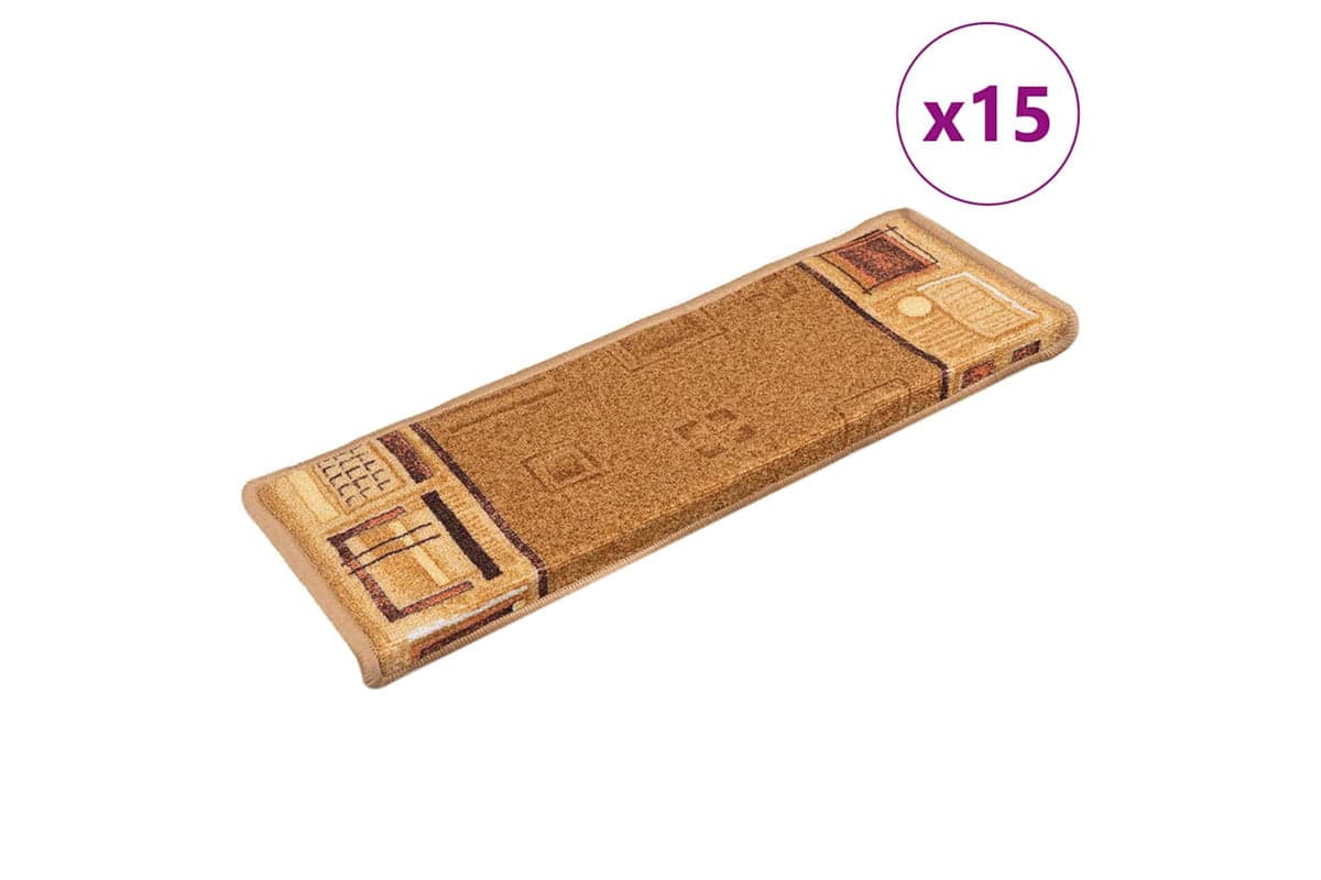 vidaXL 326207 Stair Mats Self-adhesive 15 Pcs 65x21x4cm Beige