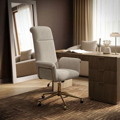 Beige Chenille High Back Swivel Office Chair - Effie