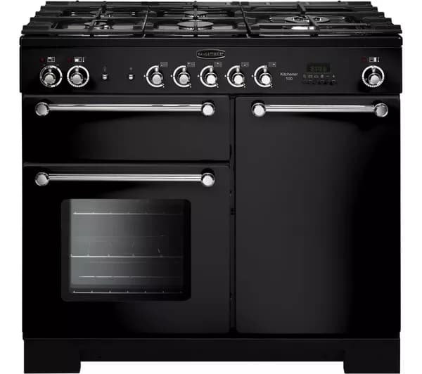 RANGEMASTER Kitchener 100 cm Dual Fuel Range Cooker - Black & Chrome