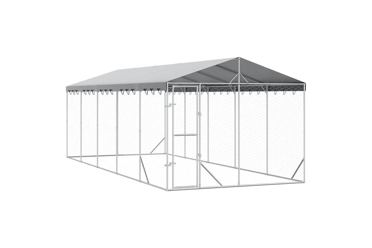 Vidaxl 3190489 Outdoor Dog Kennel With Roof Silver 3x7.5x2.5 M Galvanised Steel