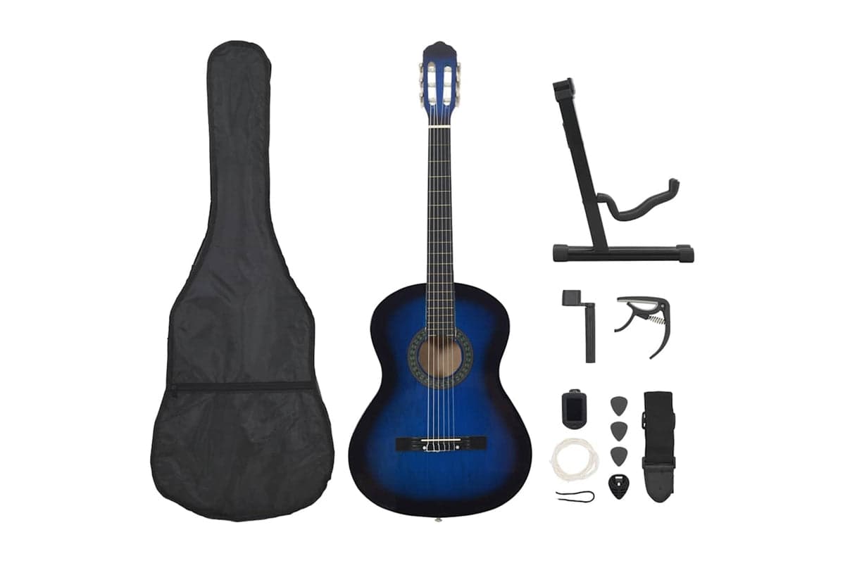 Vidaxl 12 Piece Classical Guitar Beginner Set Blue 4/4 39"