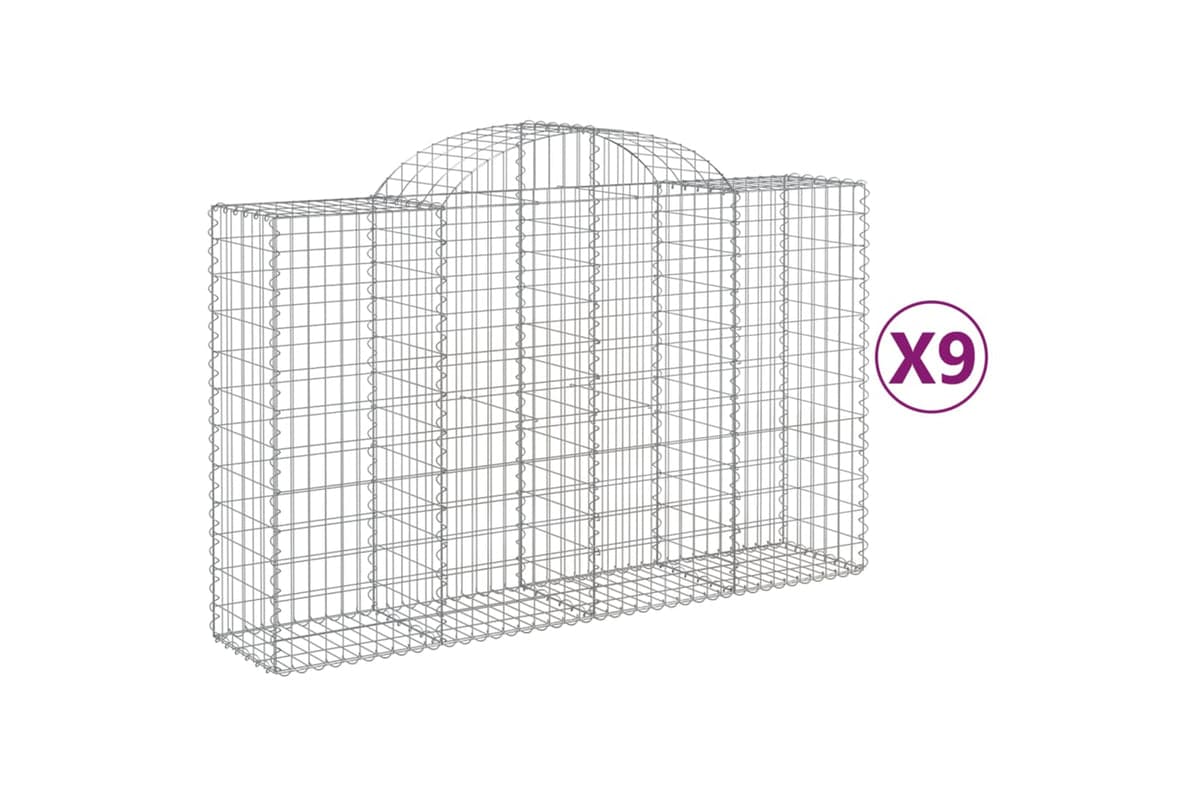 vidaXL 3146348 Arched Gabion Baskets 9 Pcs 200x50x120/140cm Galvanised Iron