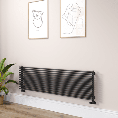 Ventura Linea Midnight Black Oval Unique Designer Radiator 455x1600mm Single Panel 4007 BTU - Horizontal Bars