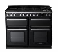 Rangemaster Estel Deluxe 110cm Dual Fuel Range Cooker - Gloss Black with Chrome Trim | ESDLB110DFPGBL/CM1