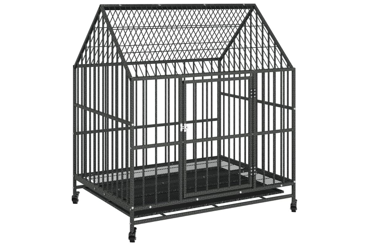 Vidaxl 172208 Dog Cage With Wheels Black Galvanised Steel