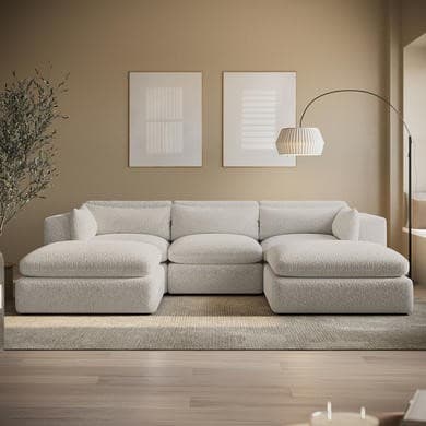 Beige Boucle 5 Seater U-Shape Sofa - Hudson
