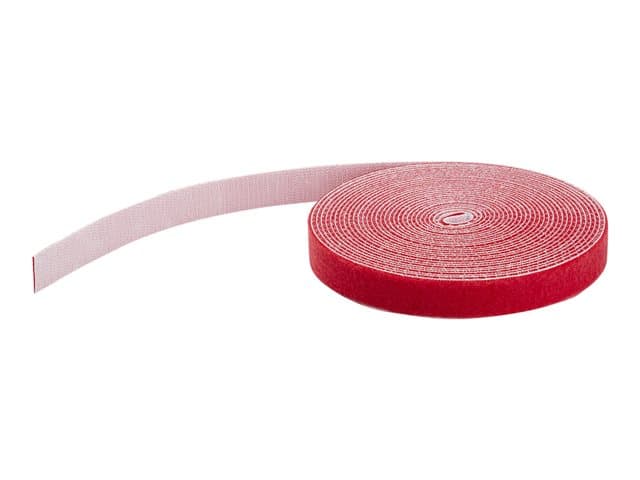 Startech 25ft Hook and Loop Roll, Cut-to-Size Reusable Cable Ties, Bulk Industrial Wire Fastener Tape / Adjustable Fabric Wraps Red / Resuable Self Gr