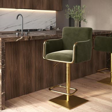Olive green - Velvet Adjustable Swivel Bar Stools with Gold Base - Sonny