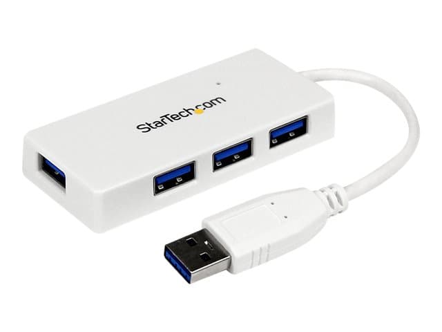 STARTECH.COM - Startech 4 Port USB 3.0 Hub - Multi Port USB Hub w/ Built-in Cable - Powered USB 3.0 Extender for Your Laptop - White (ST4300MINU3W) - hub - 4 ports