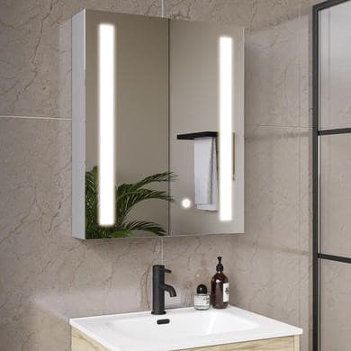 Double Door Chrome Bathroom Mirror Cabinet with Lights 600 x 700mm - Capricorn