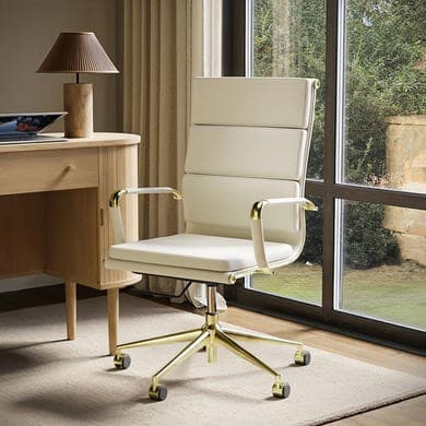 Beige Faux Leather High Back Office Swivel Chair - Benson