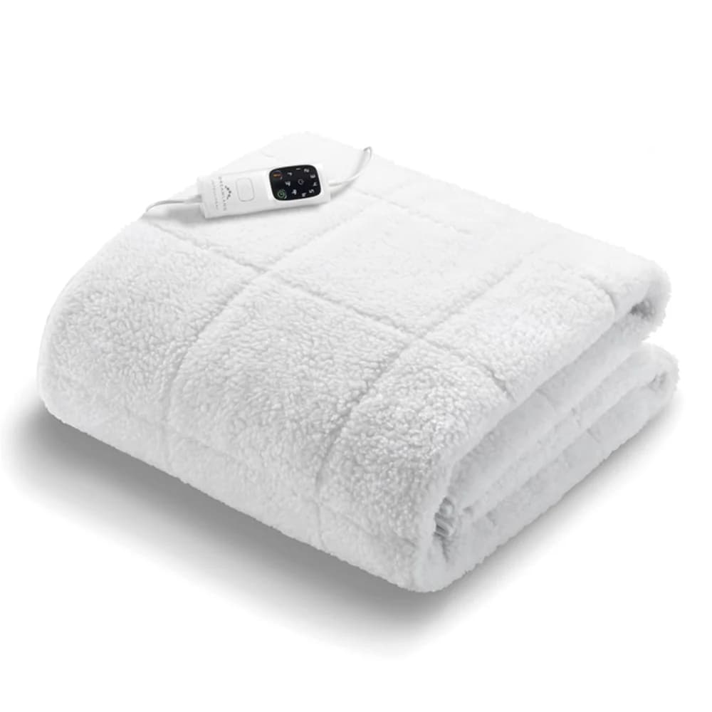 Dreamland Hunker Down Scandi Sherpa Single Underblanket with Single Controller - White | 16694C