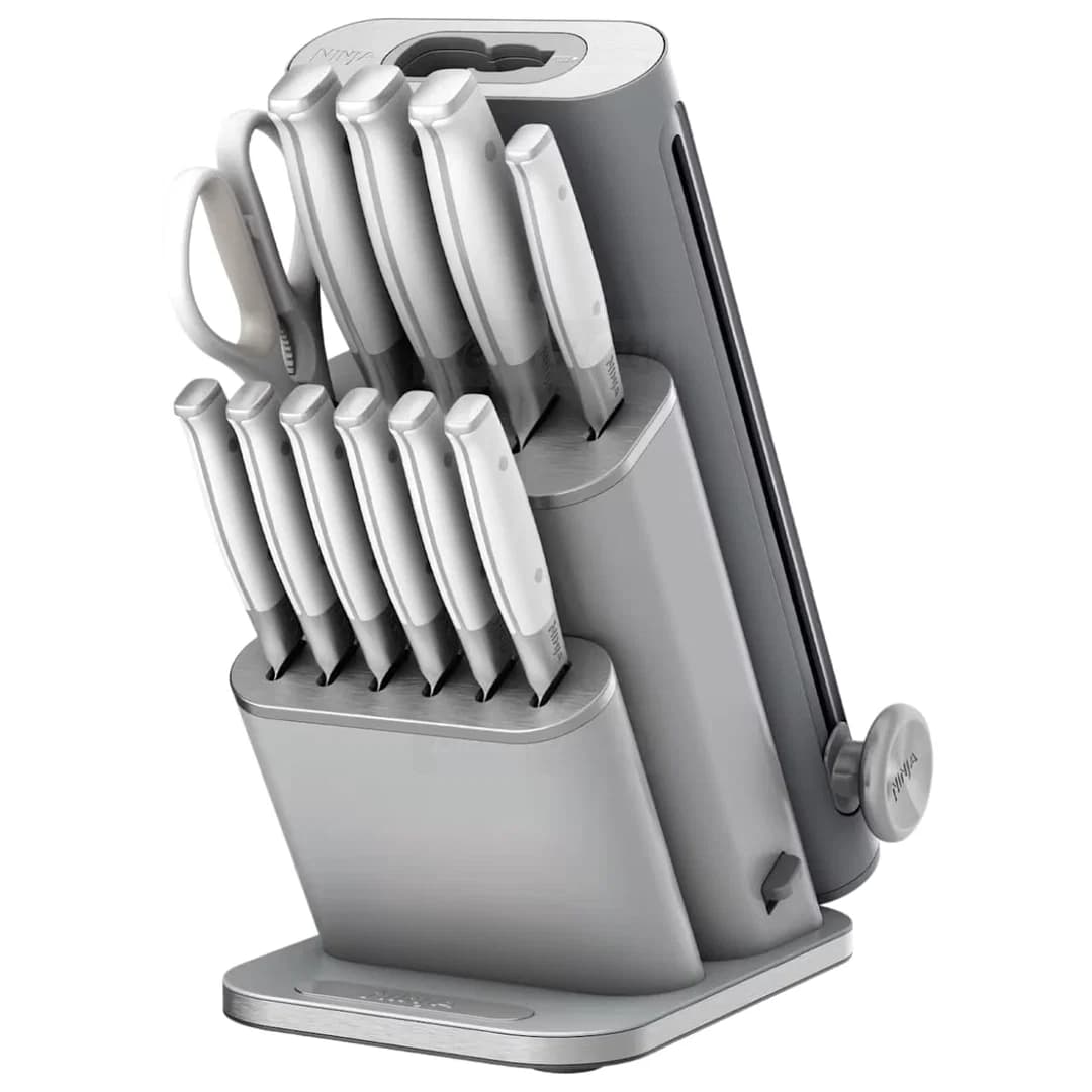 Ninja StaySharp 13 Piece Knife Block Set with Removable Sharpener | White &amp; Grey