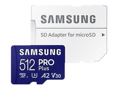 SAMSUNG - PRO Plus MB-MD512SA - Flash memory card (microSDXC to SD adapter included) - 512 GB - A2 / Video Class V30 / UHS-I U3 - microSDXC UHS-I - blue