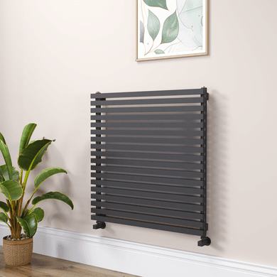 Ravello Linea Midnight Black Square Designer Radiator 810x800mm Single Panel 3150 BTU - Horizontal Bars