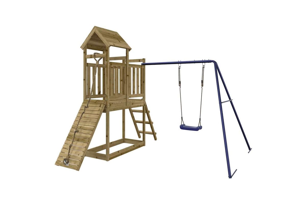 Vidaxl 3155872 Playhouse With Swing Climbing Wall Impregnated Wood Pine