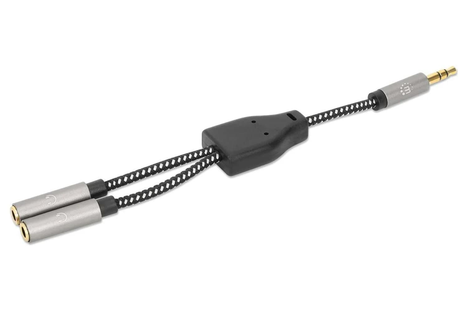 Manhattan Stereo Audio Aux Headphone Y-Splitter Cable | Black/Silver