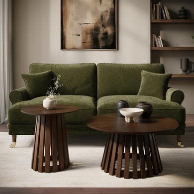 Round Walnut Pedestal Nest of 2 Tables - Owen