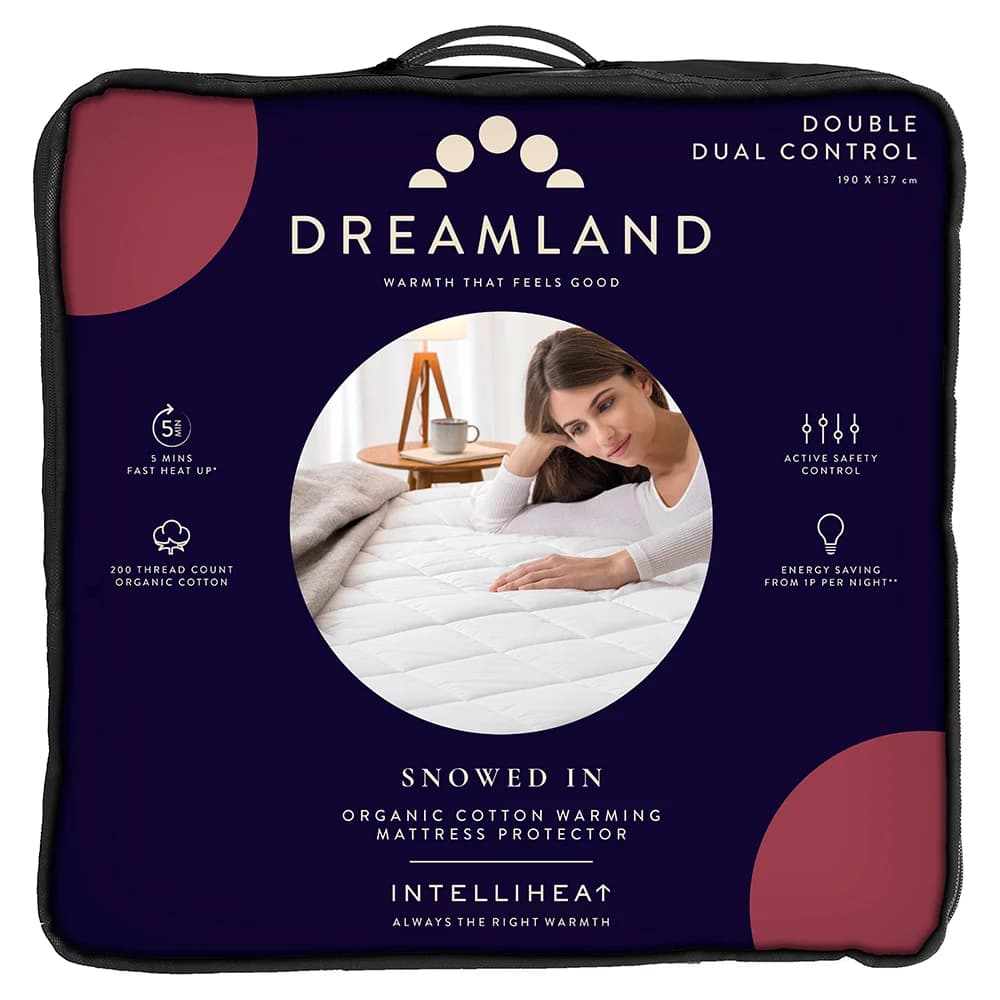 Dreamland Snowed In Organic Cotton Warming Mattress Protector with Dual Controllers - White | 16888