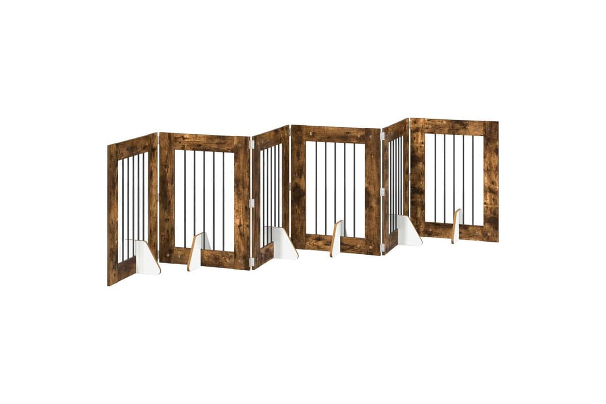 Vidaxl Foldable Dog Gate With Stands 6 Pcs Smoked Oak 362 Cm