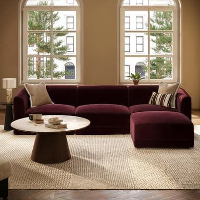 Laine Large Burgundy Velvet Curved Modular Corner Sofa