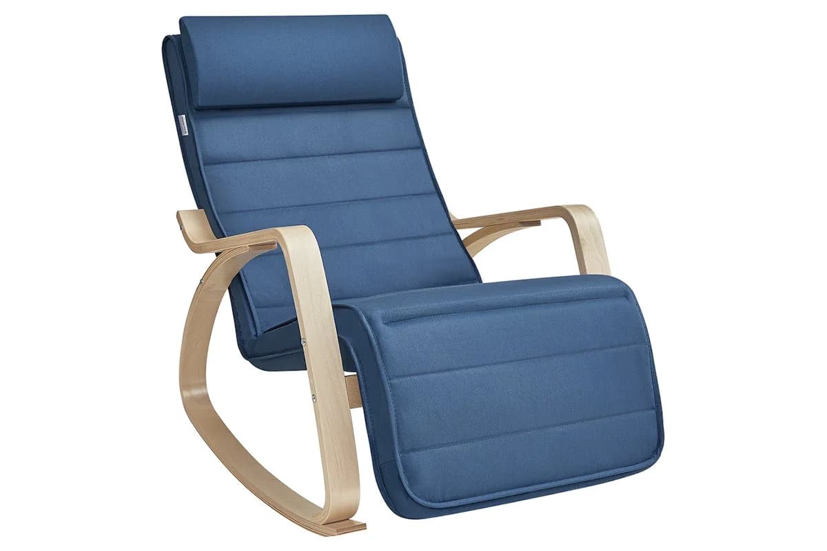 Songmics Birch Wood Armrests Rocking Chair | Midnight Blue/Natural