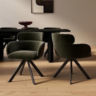 Set of 2 Green Velvet Curved Swivel Dining Chairs - Isla