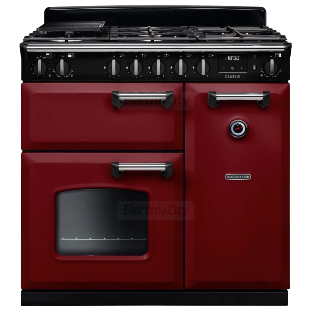 Rangemaster Classic 90cm Dual Fuel Range Cooker | Bordeaux &amp; Chrome