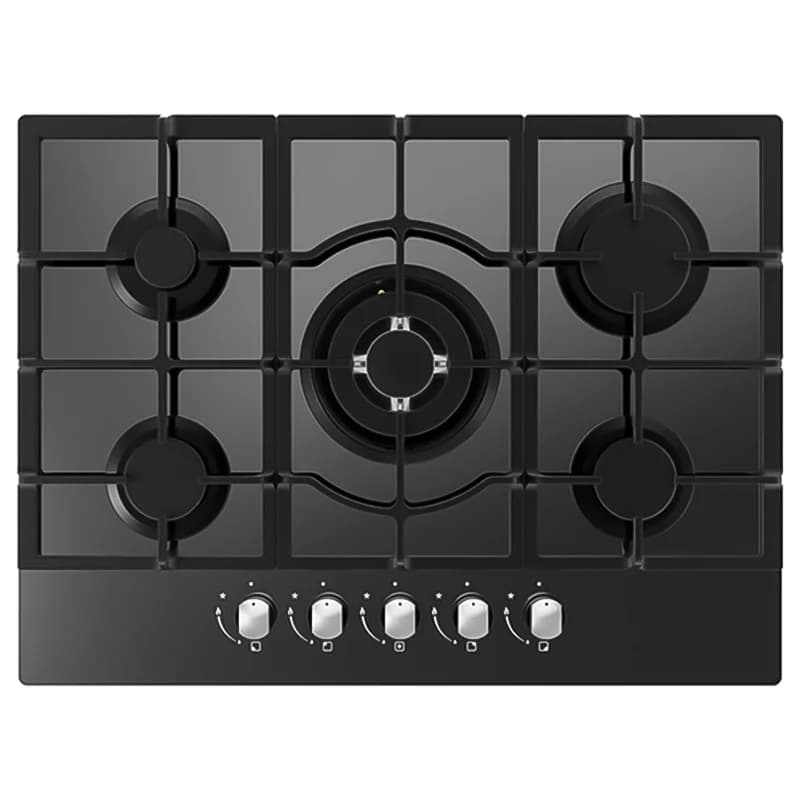 Cata 70CM 5 Zone Gas on Glass Hob - Black | UBGOG701BK