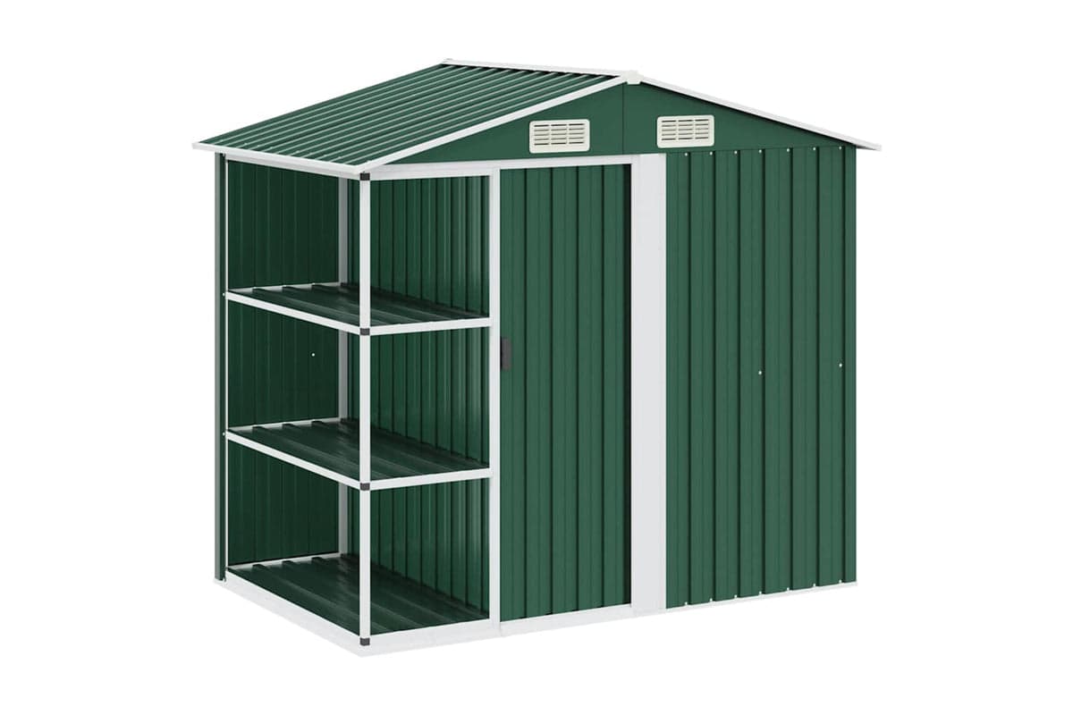 vidaXL 47104 Garden Shed With Rack Green 205x130x183cm Iron