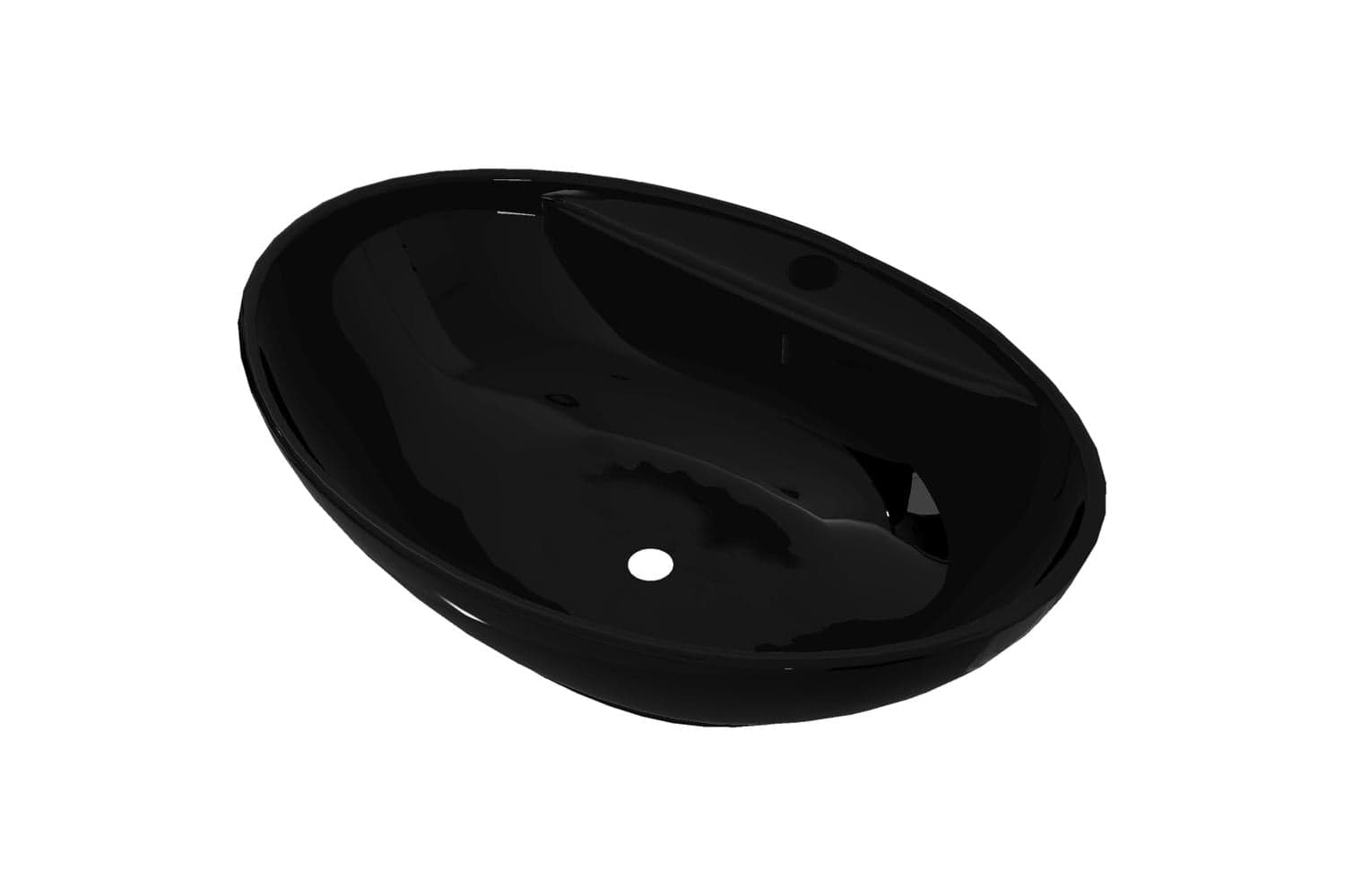 Vidaxl 141921 Ceramic Bathroom Sink Basin Faucet/overflow Hole Black Oval