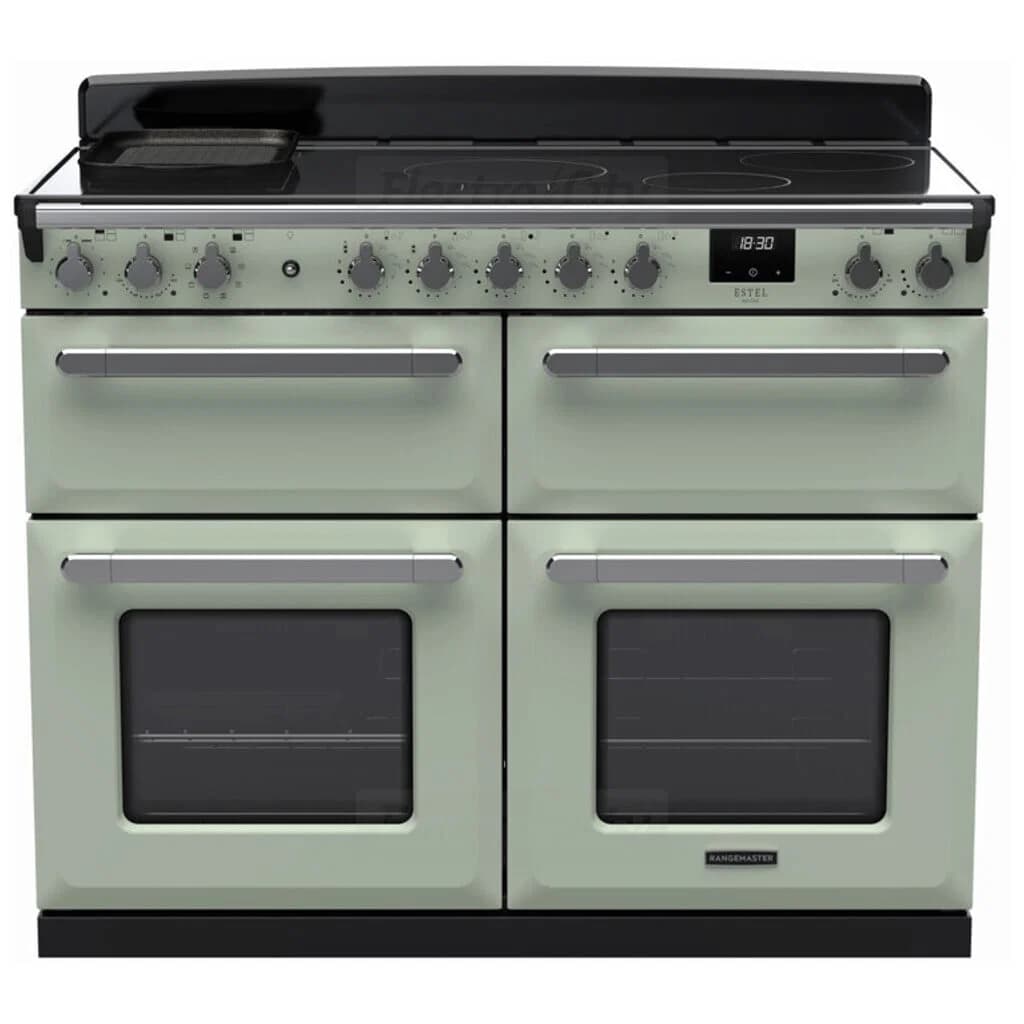 Rangemaster Estel Deluxe 110cm Induction Range Cooker with Slow Cook Oven | Mint with Chrome Trim