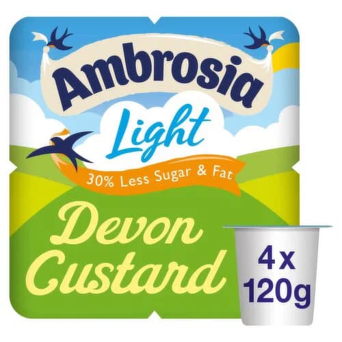 Ambrosia Light Low Fat & Reduced Sugar Custard Dessert Snack Pots 4 x 120g