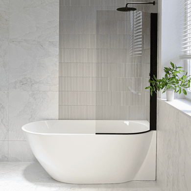 Freestanding Shower Bath Single Ended Right Hand Corner with Black Bath Screen 1650 x 740mm - Lisbon