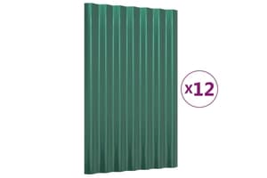 vidaXL 319123 Roof Panels 12 Pcs Powder-coated Steel Green 60x36cm
