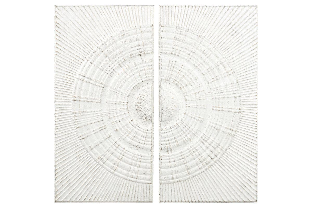 Antique White Moulded Metal Circle Wall Art | White | 91 x 46 cm | Set of 2