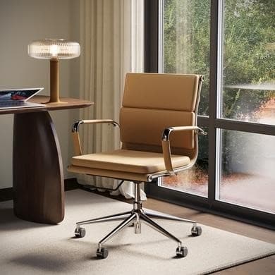 Tan Faux Leather Office Swivel Chair - Benson