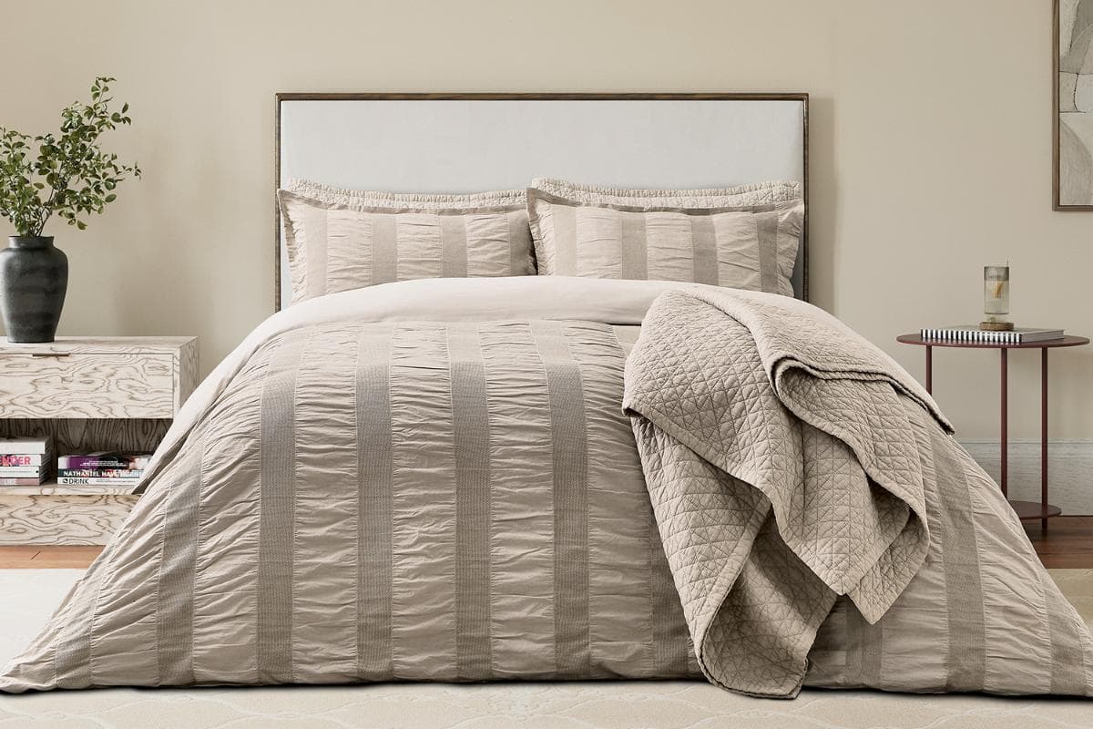 Bedeck of Belfast | Woven Waffle Stripe Duvet Cover Set | Linen | King