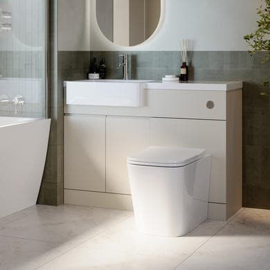 1100mm Beige Left Hand Toilet and Sink Unit with Square Toilet and Chrome Fittings - Bali