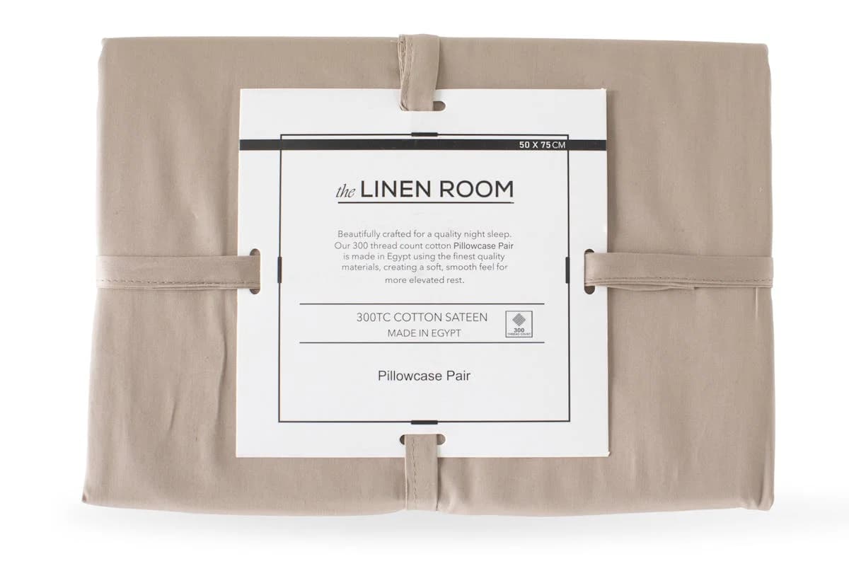 The Linen Room | 300TC Cotton Sateen Housewife Pillowcase Pair | Cappuccino