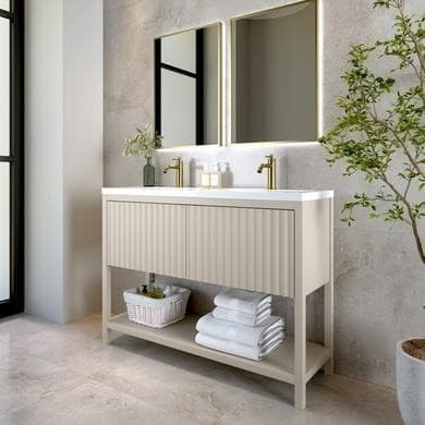 1200mm Beige Fluted Freestanding Double Vanity Unit with Basin - Perla